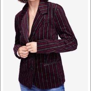 Free People B-Line Striped Blazer Red Combo NWT XS